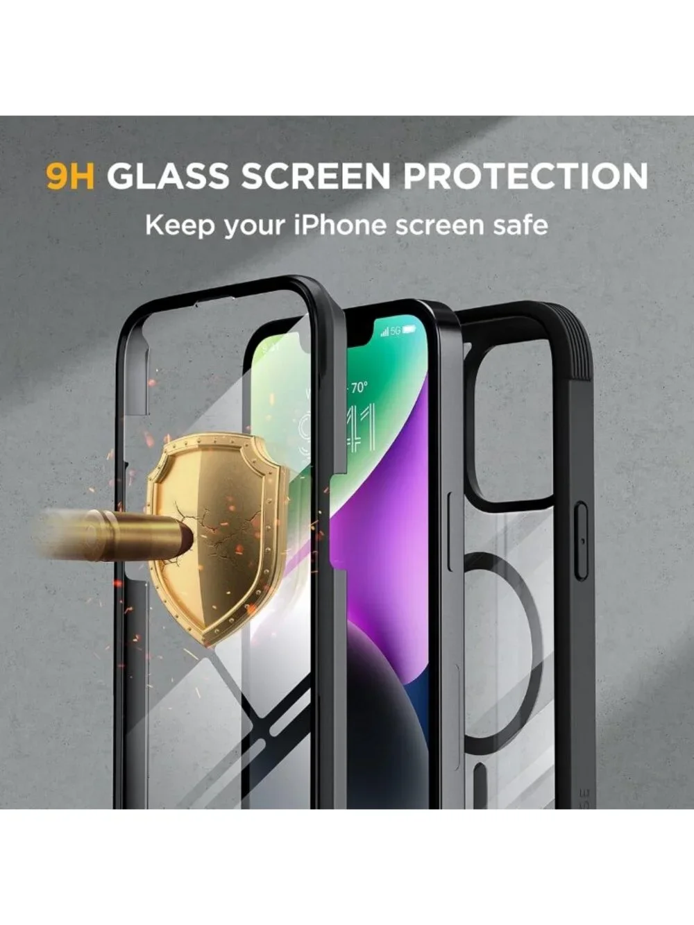 Full-Body Magnetic Clear Case for iPhone 14 Plus with Tempered Glass Protector